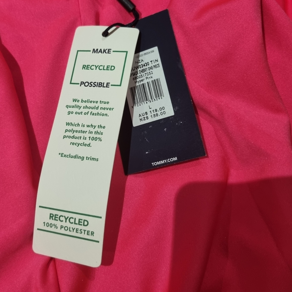 Tommy Jeans Hot Pink Sexy Back Cheeky One Piece Barbie Swimsuit Hot Pink - Picture 6 of 7